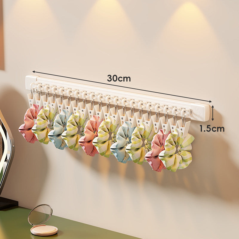 Wall-Mounted Rotating Hair Accessory Organizer with Sliding Clip Rail