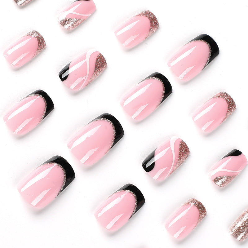 Trendy Nail Art with Glitter and Wave Accents Stornfield