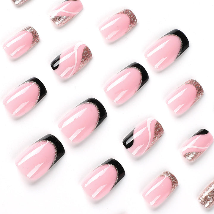Trendy Nail Art with Glitter and Wave Accents Stornfield