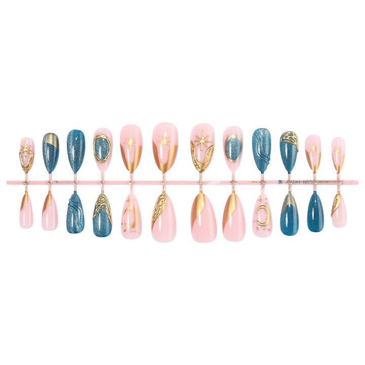 Artistic Press-On Nail Art Set with Gold Accents Stornfield