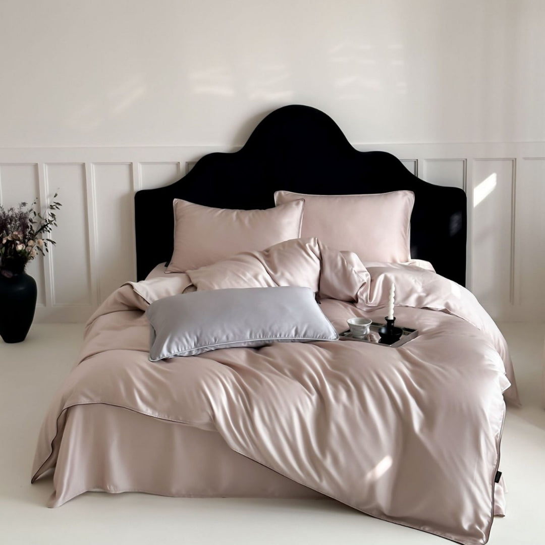 Reversible Premium Satin Bedding Set with Fine Piping and Extra Pillowcases