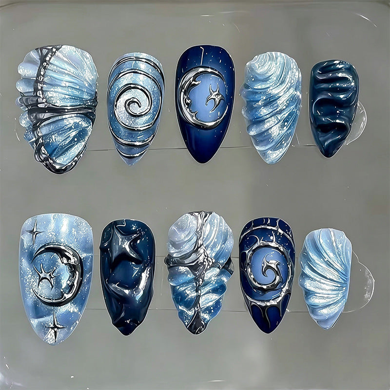 Artificial nail set with galactic design and holographic effects Stornfield