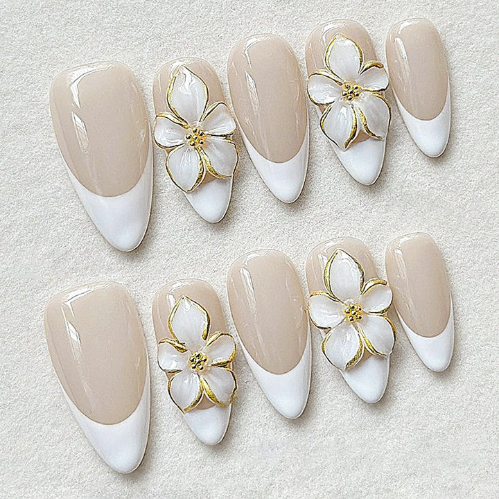 Artificial nail set with elegant flowers and glitter decorations Stornfield