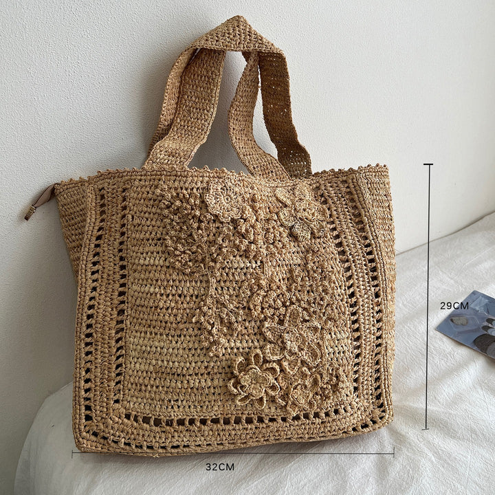 Handcrafted knitted bag with floral design Stornfield