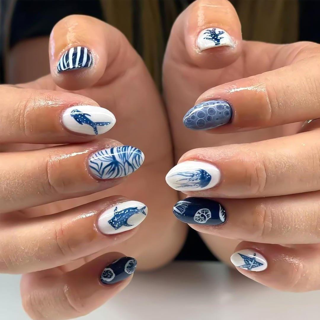 Nautical-Themed Press-On Nail Art Set