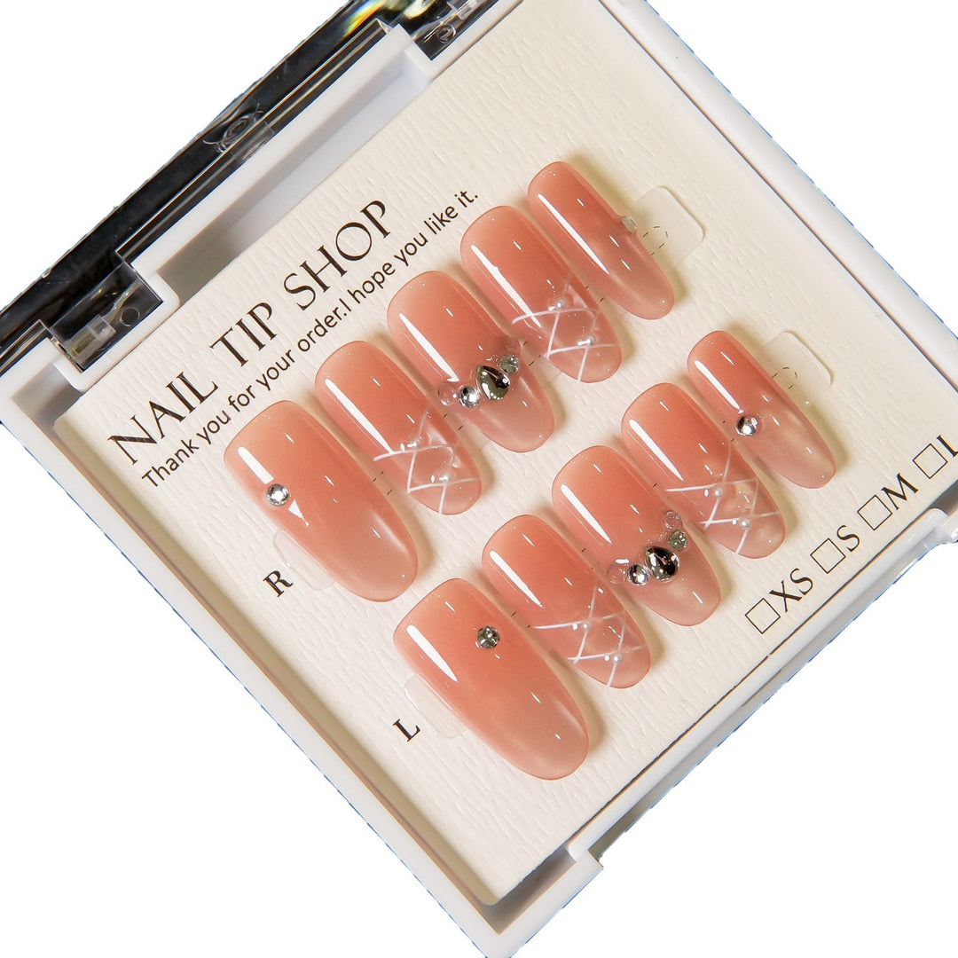 Glamorous Press-On Nail Tips with Rhinestone Accents