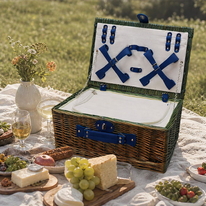 Ladies luxurious picnic basket with integrated crockery set and insulated cooler compartment Stornfield