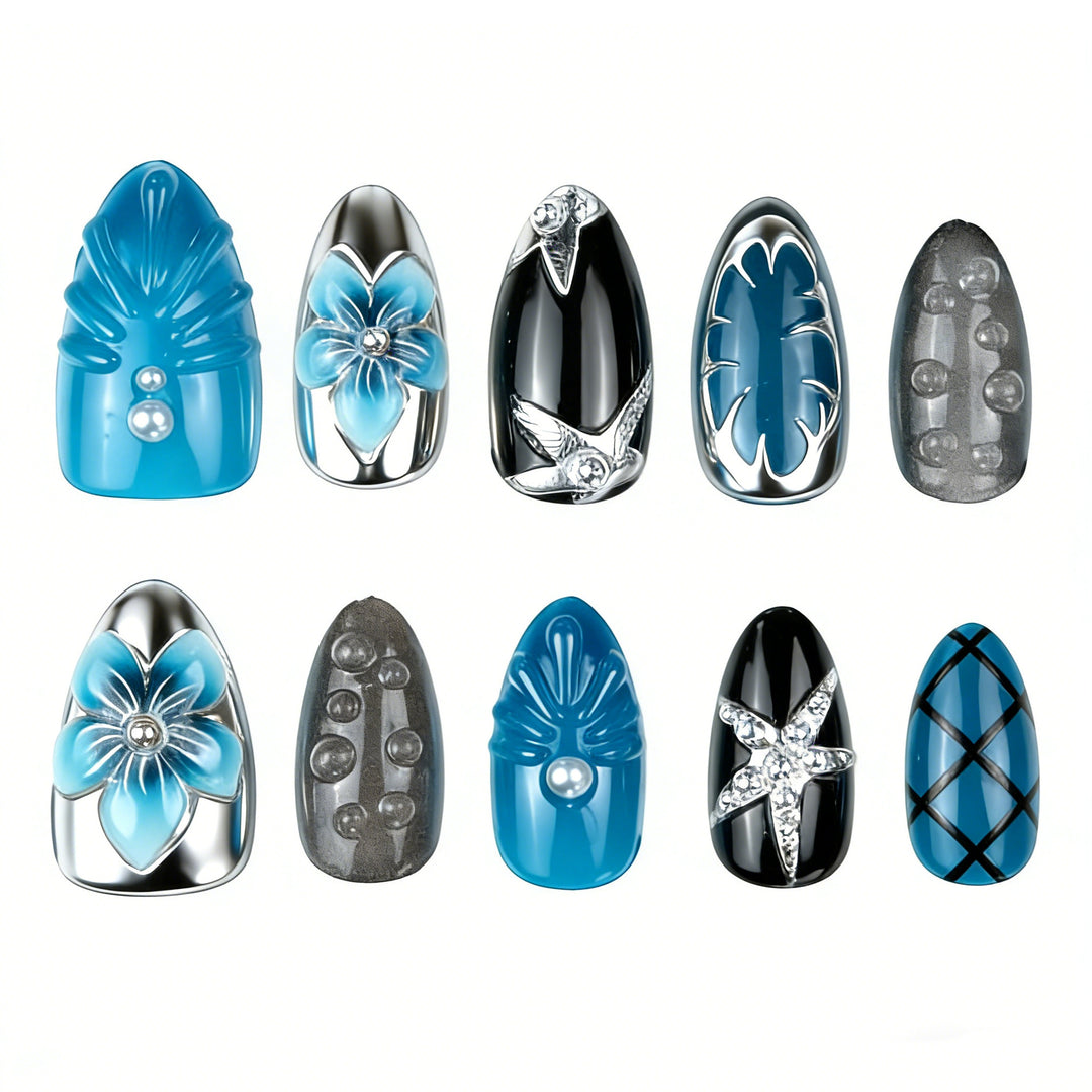 Artificial nails with floral and metallic accents Stornfield