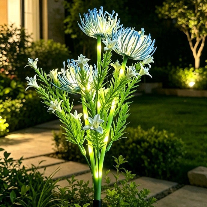 Illuminated Floral Stake Cluster With Integrated Solar LED Stems Stornfield