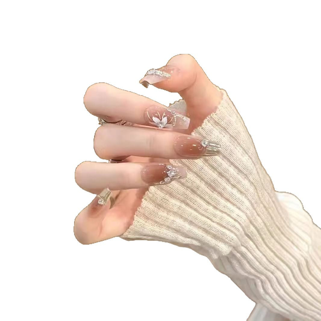 Elegant Rhinestone and Floral Press-On Nails Stornfield