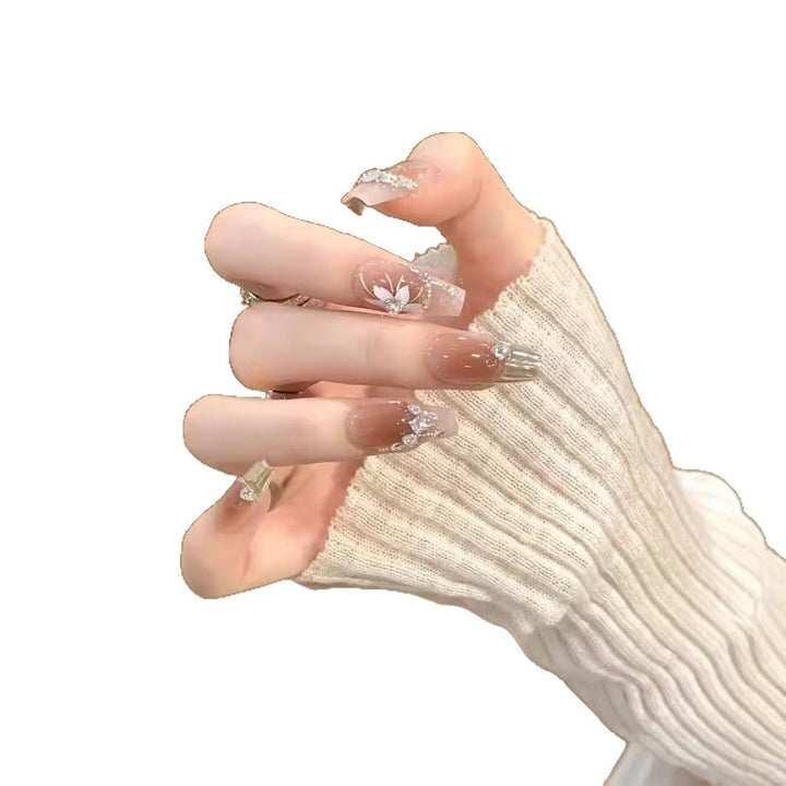 Elegant Rhinestone and Floral Press-On Nails Stornfield