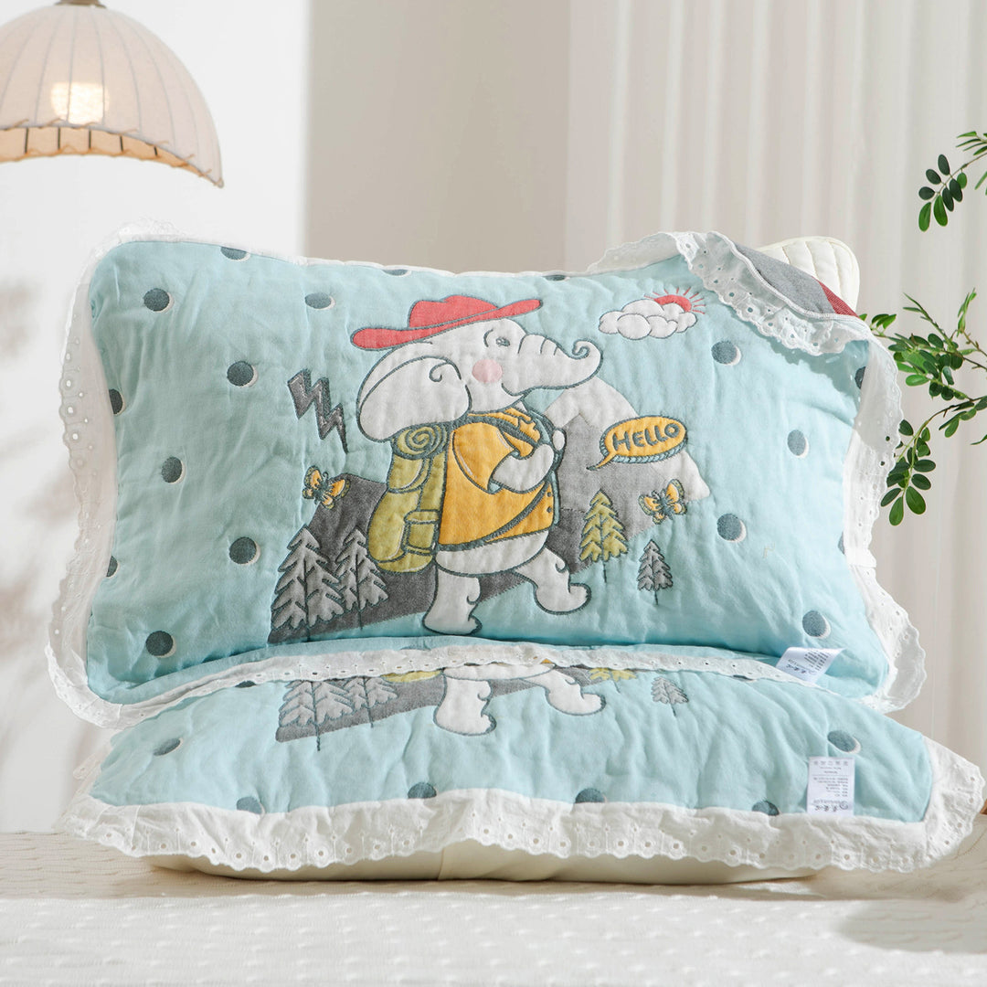 Women's pillow with charming elephant motif and delicate lace edge Stornfield
