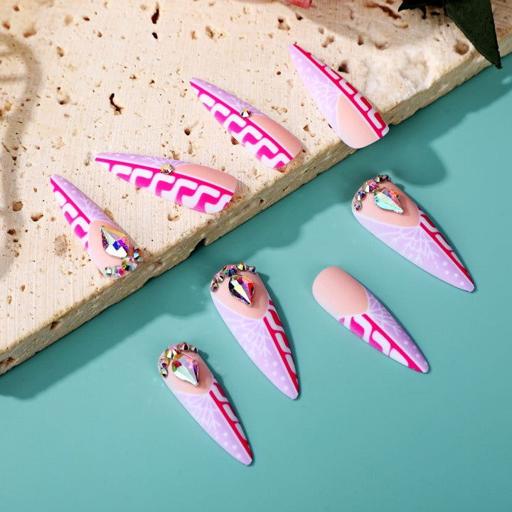 Creative Stiletto Art Nails with Geometric Patterns Stornfield