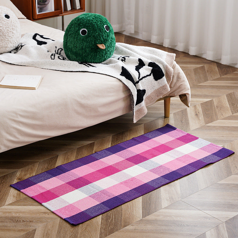 Flat-woven runner rug with check pattern and decorative border stripe Stornfield