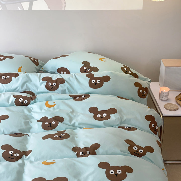 Cartoon Bear Print Duvet Cover and Pillowcase Set