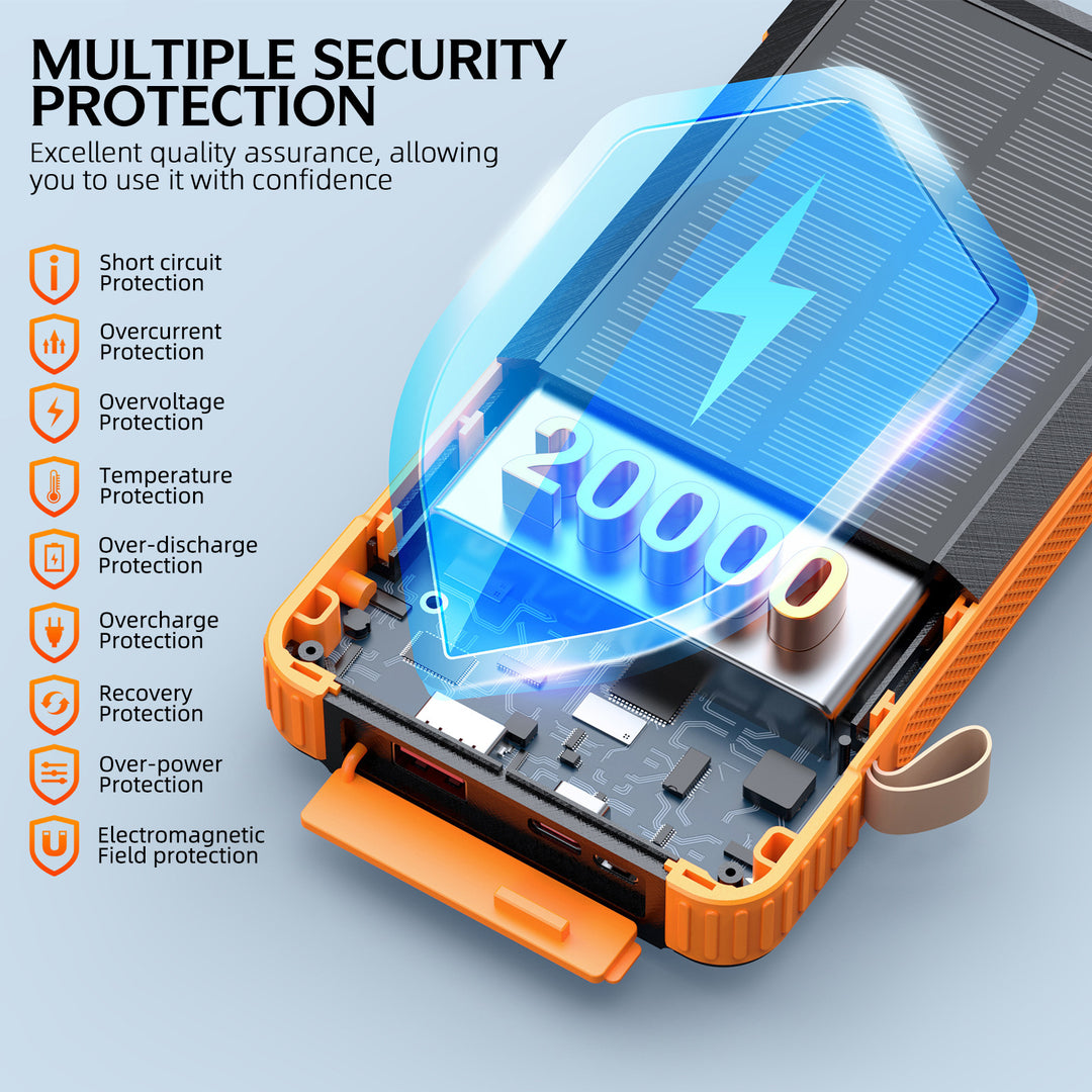 Solar Powerbank with Multifunctional LED Light and Integrated Charging Cable Stornfield