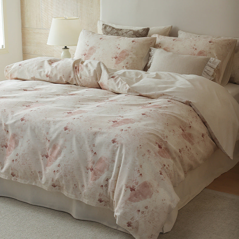 Luxury Linen-Cotton Duvet Cover Set with Floral Watercolor Print