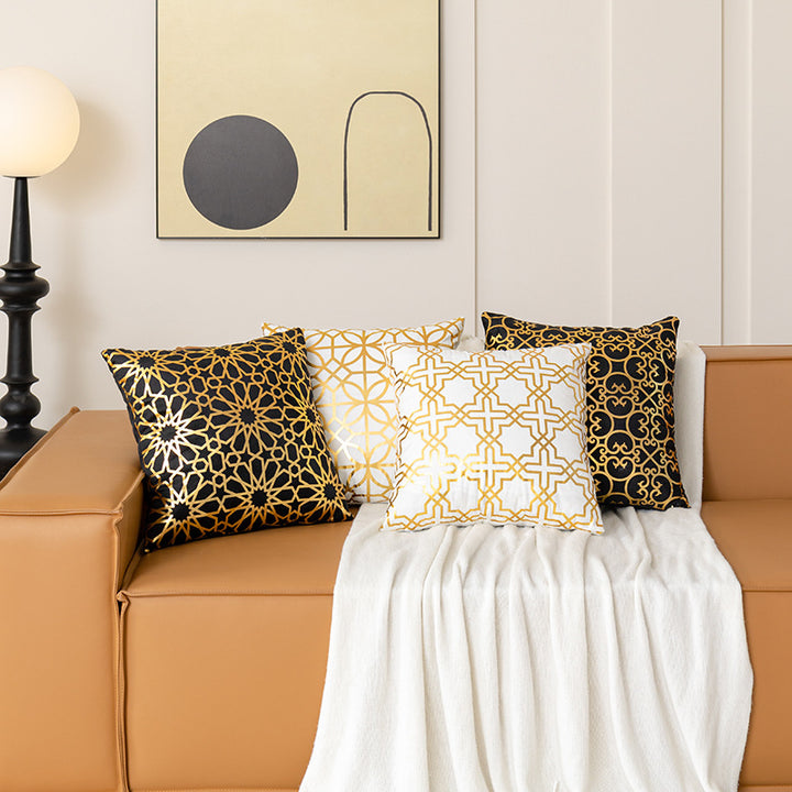 Luxe Satin-Feel Metallic Foil Geometric Square Throw Pillow Cover with Concealed Zipper