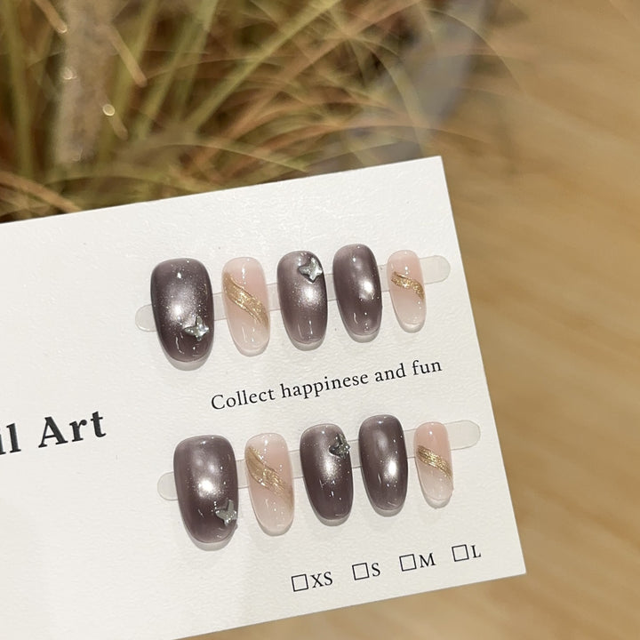 Elegant Press-On Nail Set with Glittering Details