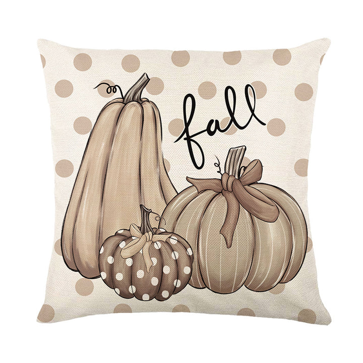 Square Cotton-Linen Polka Dot Pumpkin Fall Decorative Throw Pillow Cover