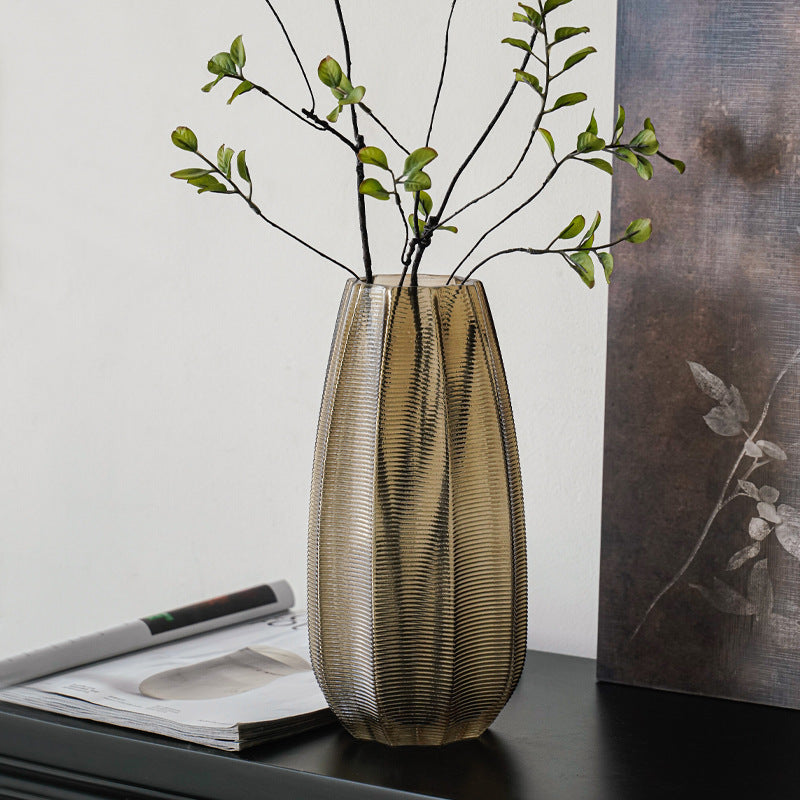 Decorative glass vase with ribbed structure Stornfield