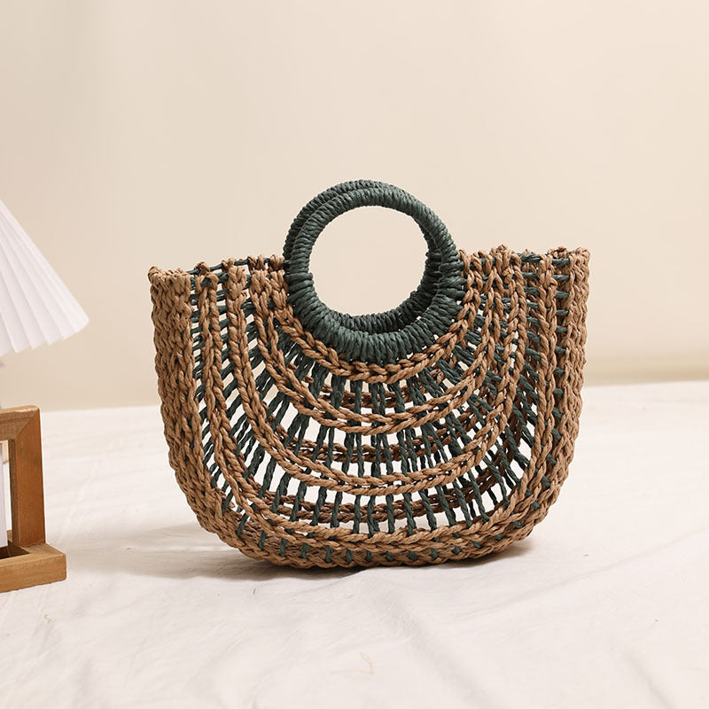 Handcrafted basket bag with stylish ring handle Stornfield