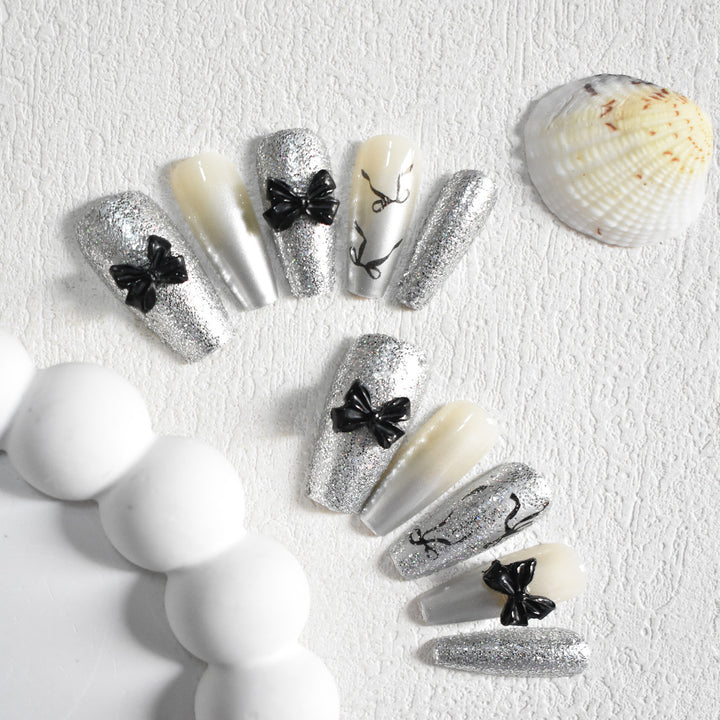 Glittery Bow-Accent Press-On Nail Set Stornfield
