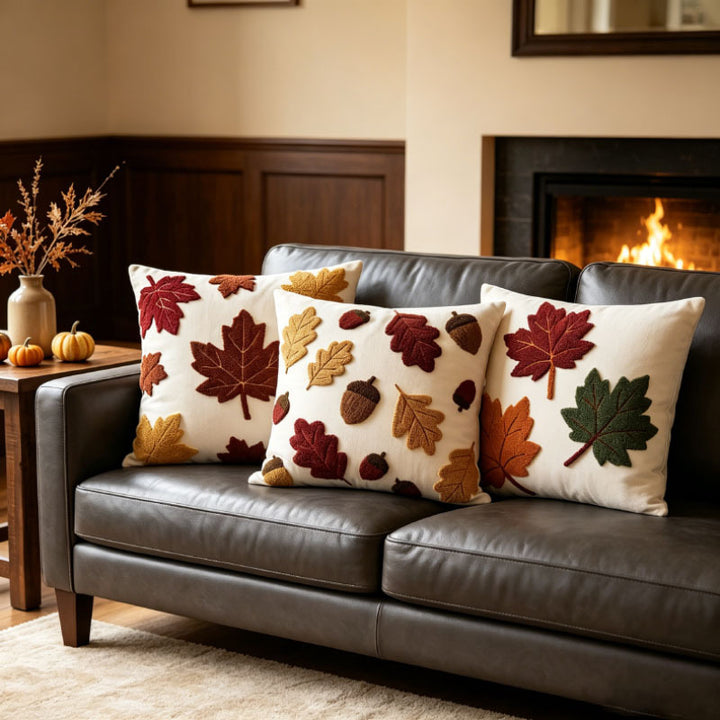 Decorative Tufted Chenille Autumn Leaf Throw Pillow Cover