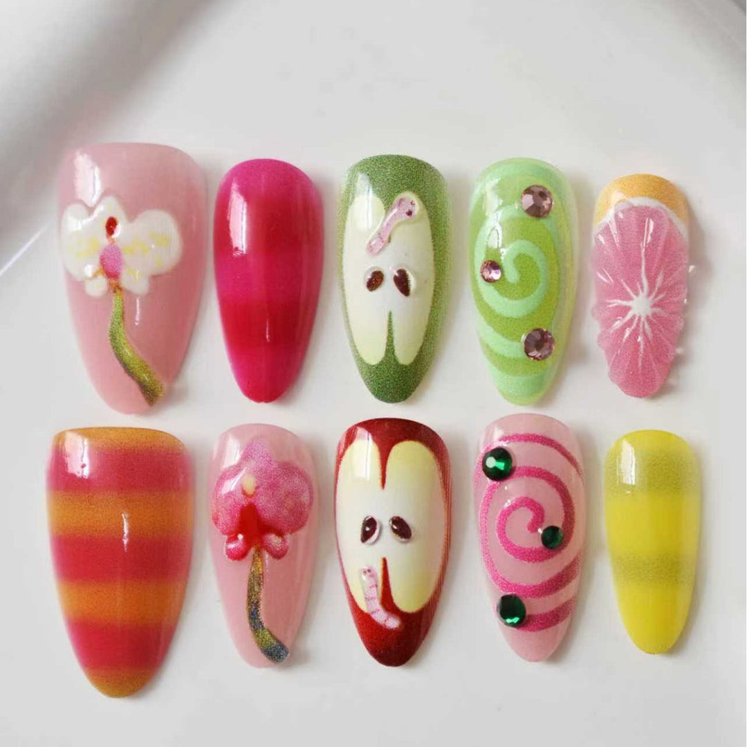 Decorative 3D Floral Press-On Nail Extensions Stornfield