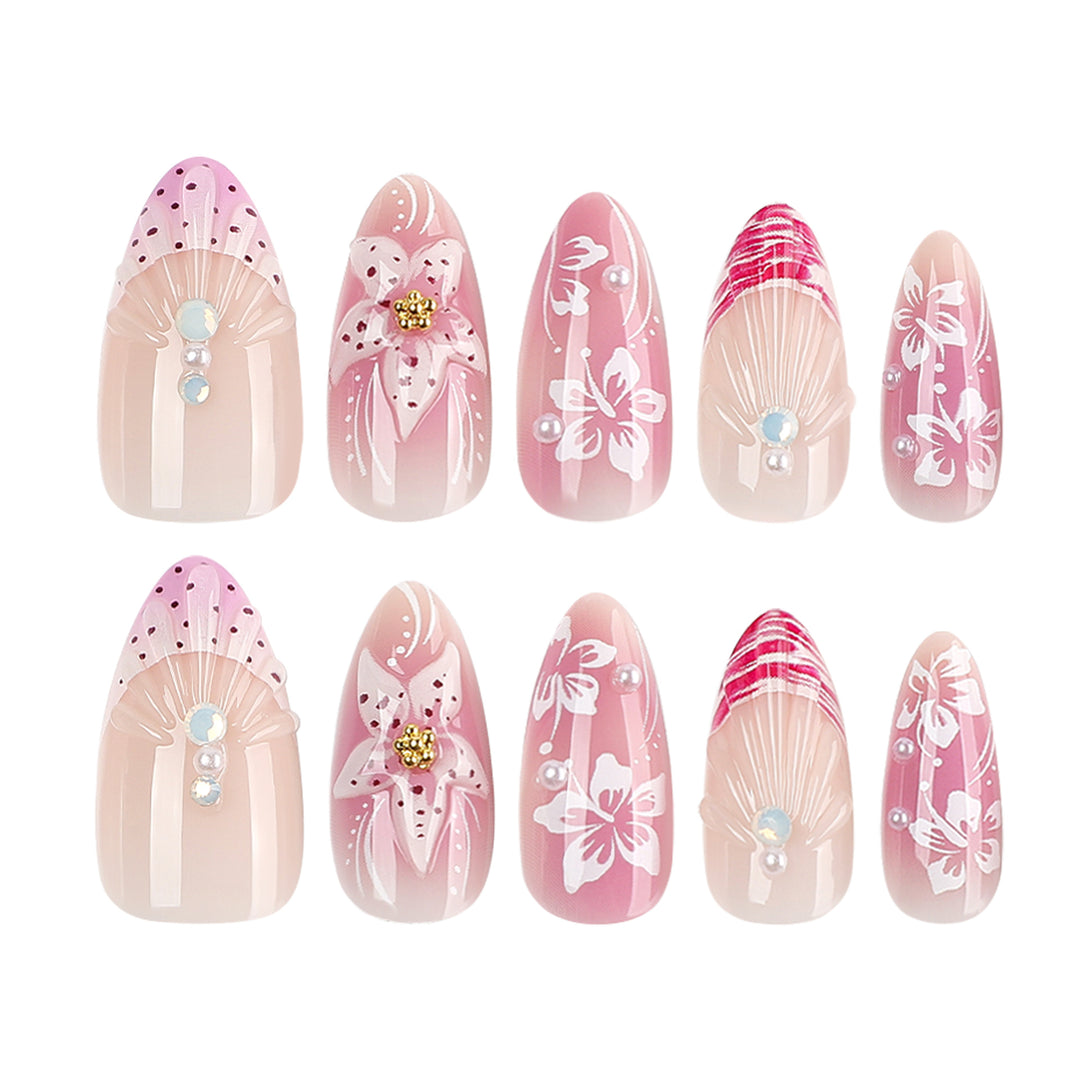 Artful Nail Extensions with Floral and Glittering Accents Stornfield