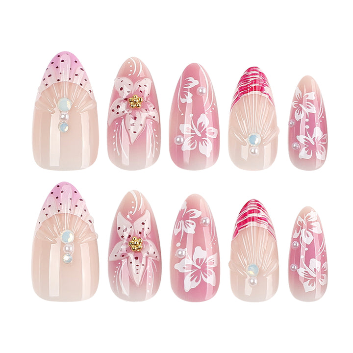 Artful Nail Extensions with Floral and Glittering Accents Stornfield