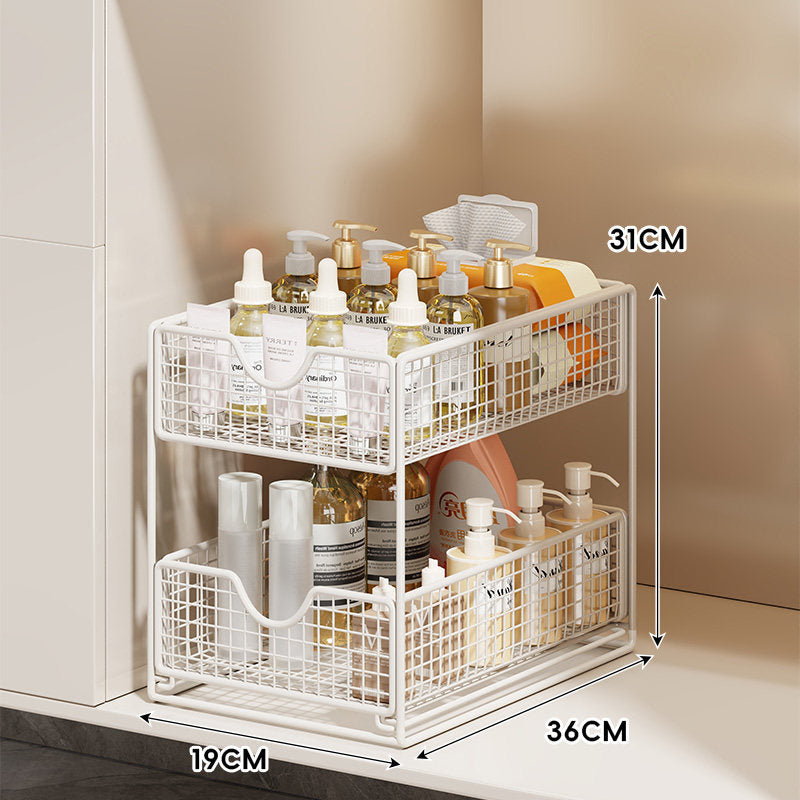 Three-Tier Sliding Mesh Drawer Cabinet Organizer for Kitchen and Bathroom