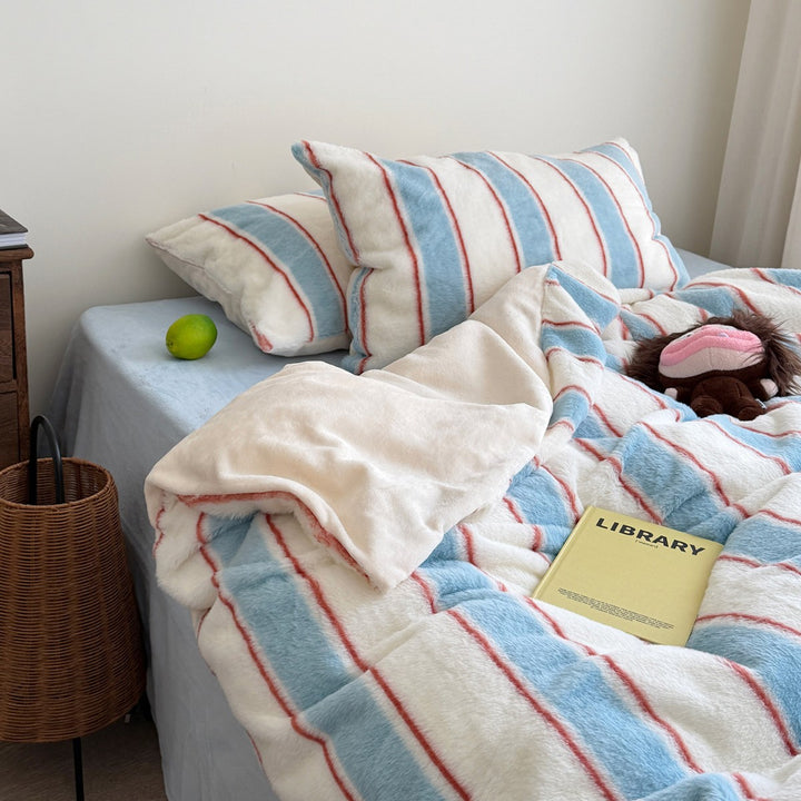 Plush Reversible Striped Comforter Set with Matching Pillow Shams