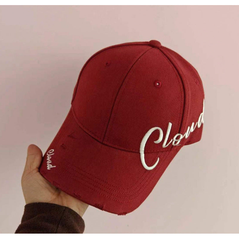 Women's Distressed Cotton Baseball Cap with Scripted Design Stornfield