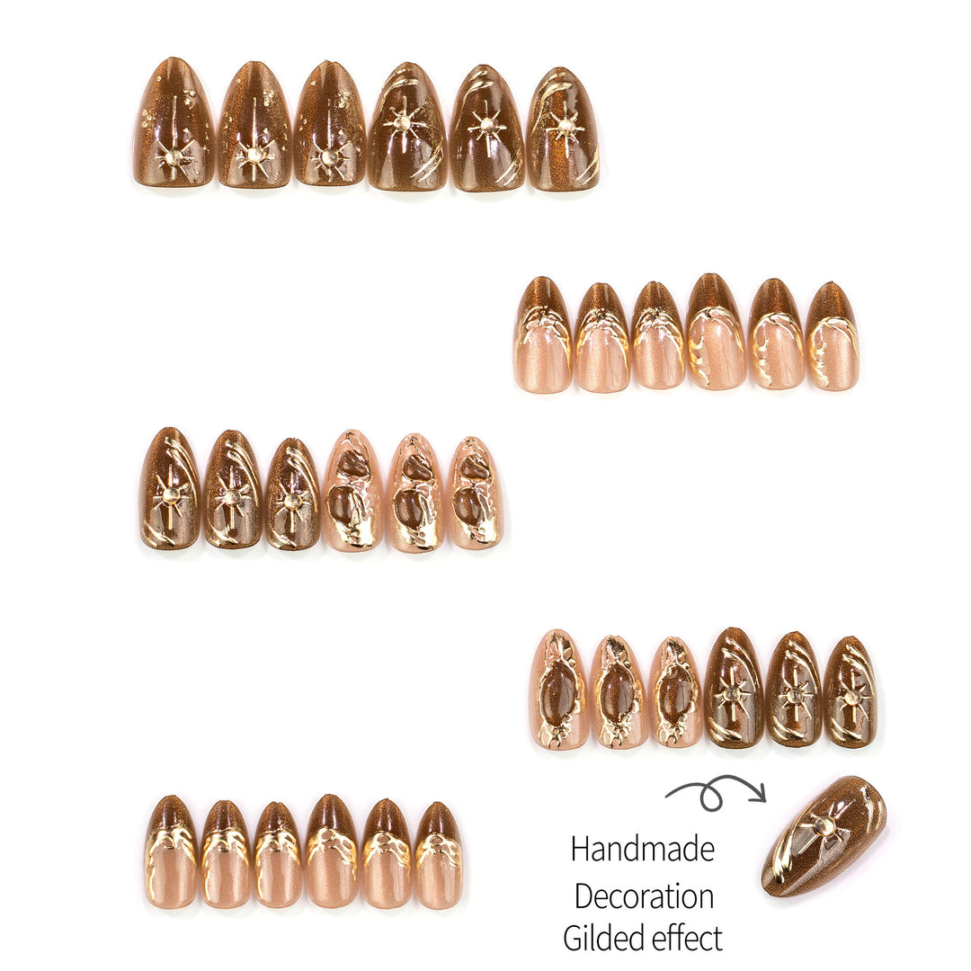 Decorative Press-On Nail Art Set with Gold Accents