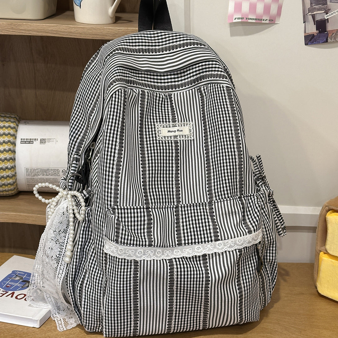 Striped Casual Backpack with Decorative Lace Stornfield