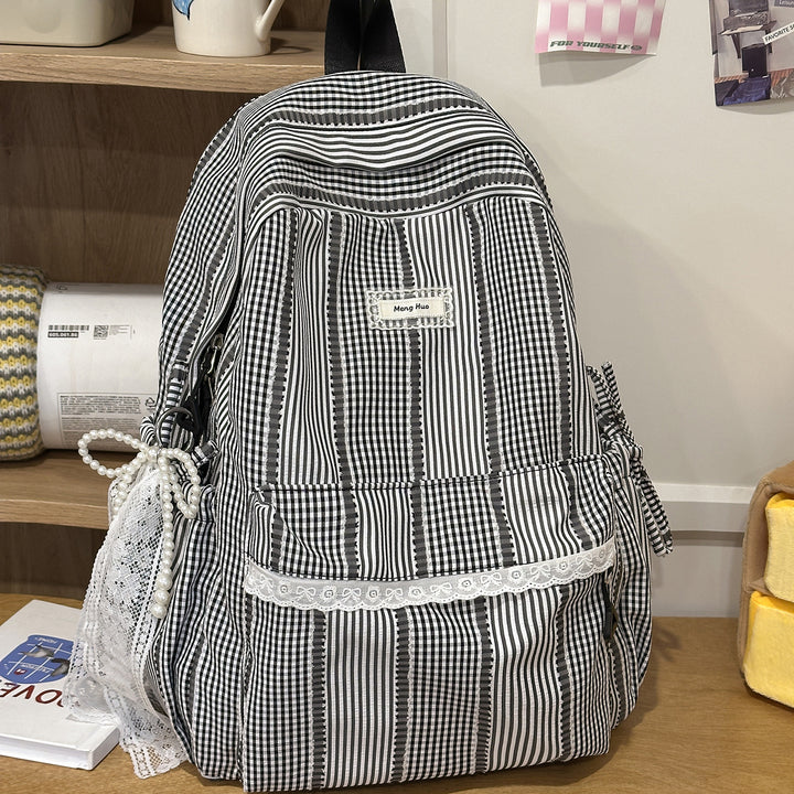 Striped Casual Backpack with Decorative Lace Stornfield