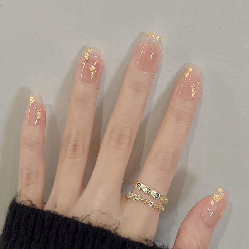Decorative Press-On Nail Art Set with Golden Accents