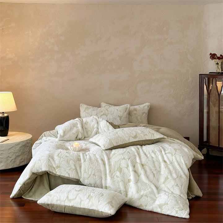Plush Embossed Leaf Microfiber Comforter Set with Pillow Shams