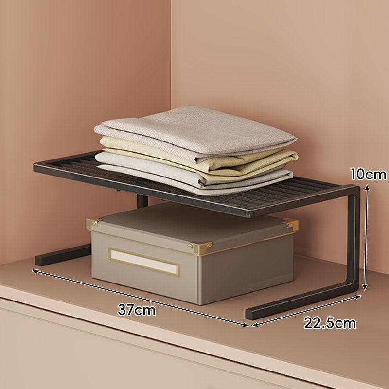 Low-Profile Ventilated Metal Shelf Riser Organizer for Closet and Countertop