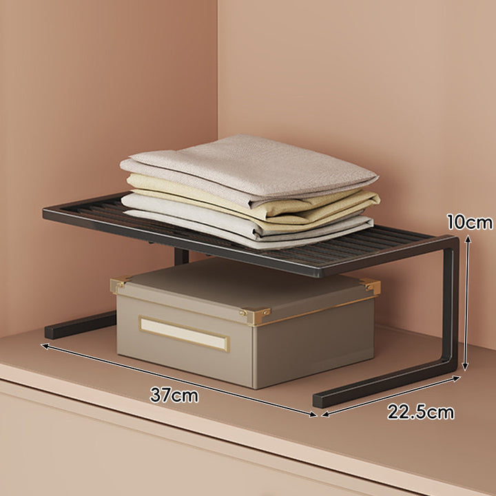 Low-Profile Ventilated Metal Shelf Riser Organizer for Closet and Countertop