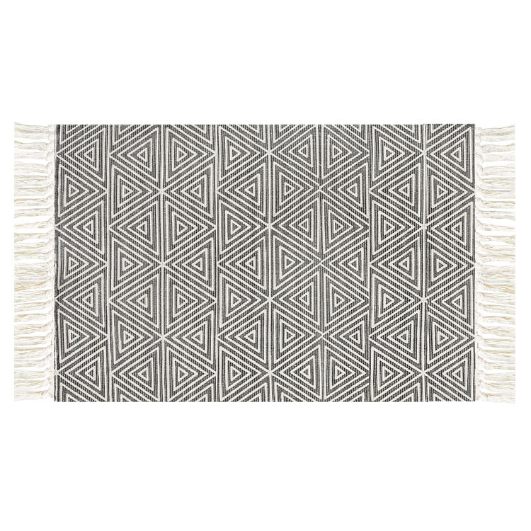Flat-woven cotton runner with Mediterranean tile jacquard and decorative fringes Stornfield