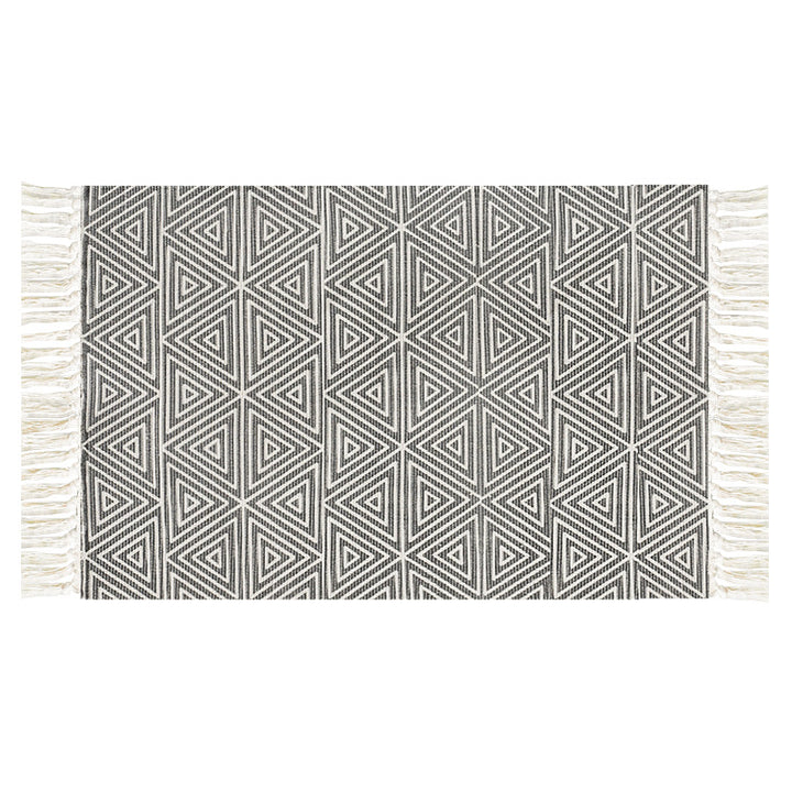 Flat-woven cotton runner with Mediterranean tile jacquard and decorative fringes Stornfield