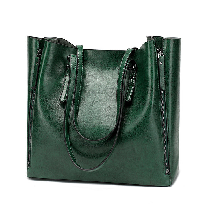 Versatile Leather Tote Bag with Zippered Pockets