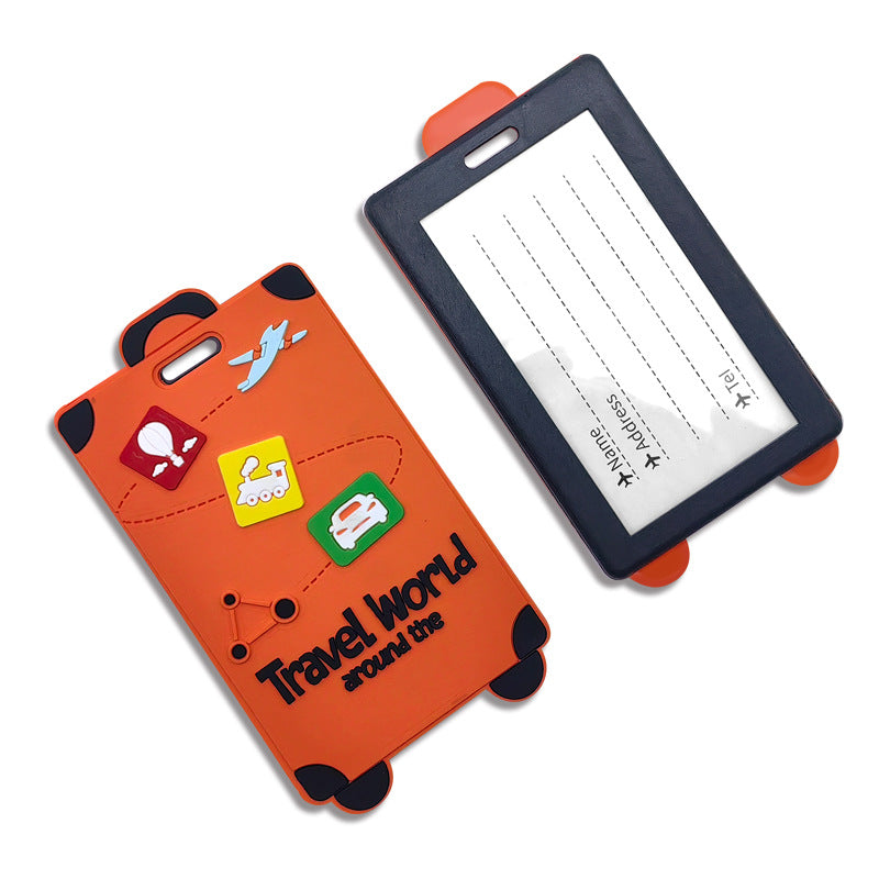 playful silicone luggage tag with clear ID window and embossed travel icons Stornfield