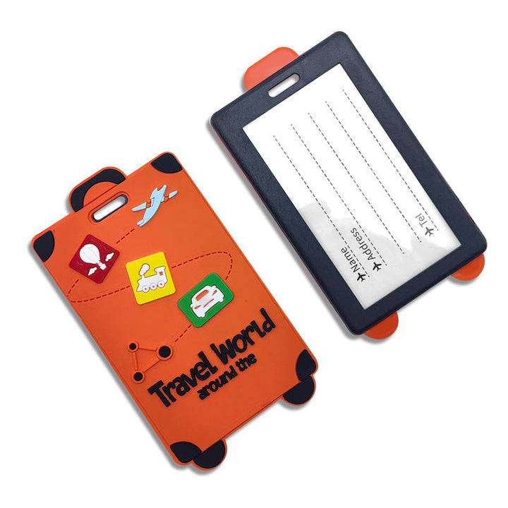playful silicone luggage tag with clear ID window and embossed travel icons Stornfield