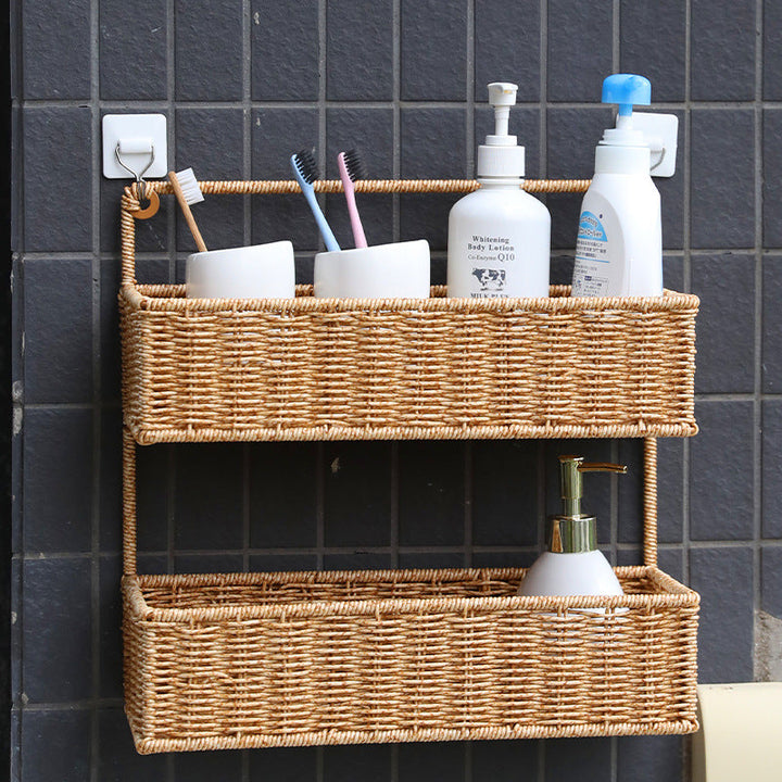 Double-Tier Woven Storage Basket with Handle Stornfield