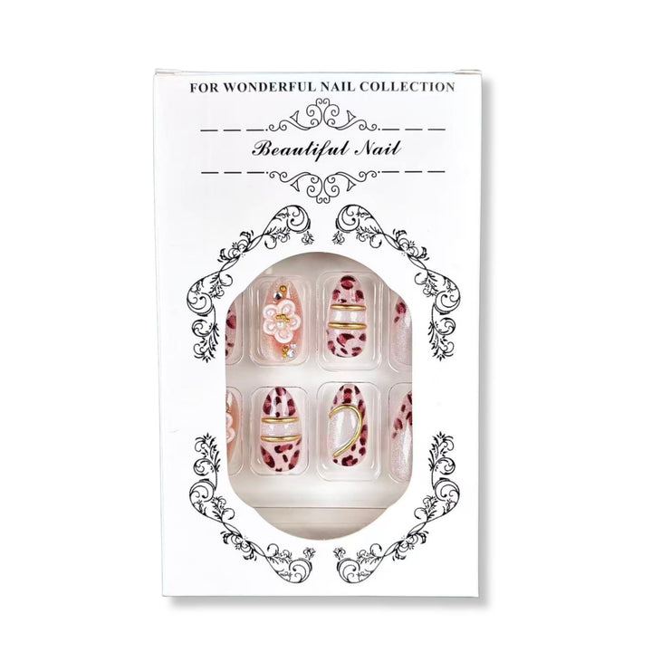 Decorative Press-On Nail Art Kit with Floral and Gem Accents