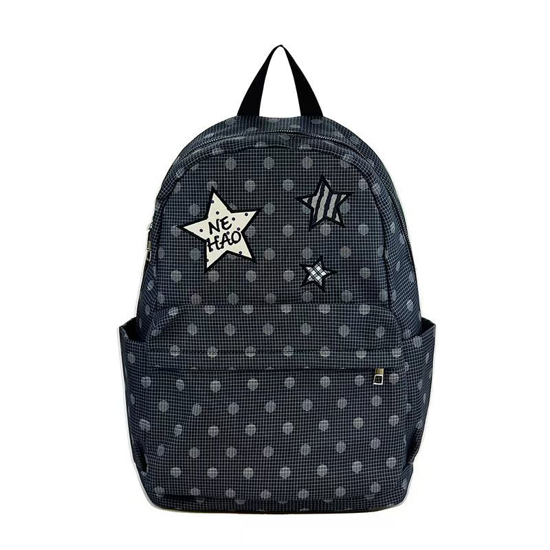 Backpack with Modern Check Pattern and Creative Star Applications Stornfield