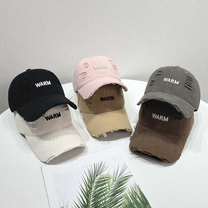 Women's Distressed Cotton Cap with Embroidered Message Stornfield